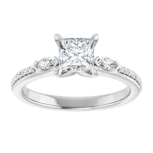 14K White Gold 0.72 CTW Princess Claw Prong Three-Stone Diamond Engagement Ring-