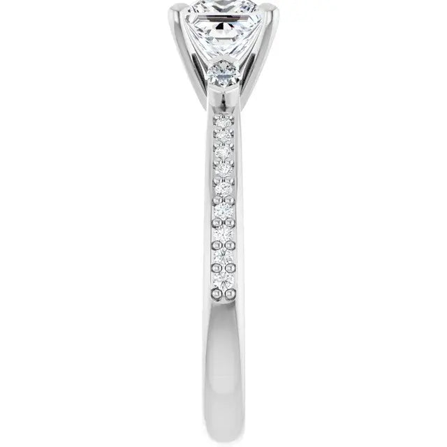 14K White Gold 0.72 CTW Princess Claw Prong Three-Stone Diamond Engagement Ring-