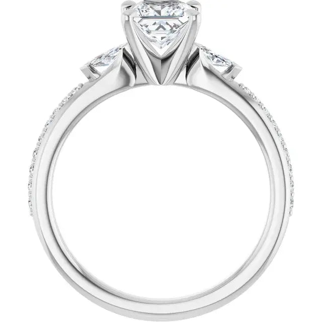 14K White Gold 0.72 CTW Princess Claw Prong Three-Stone Diamond Engagement Ring-