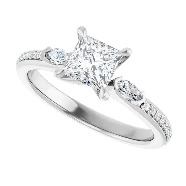 14K White Gold 0.72 CTW Princess Claw Prong Three-Stone Diamond Engagement Ring-