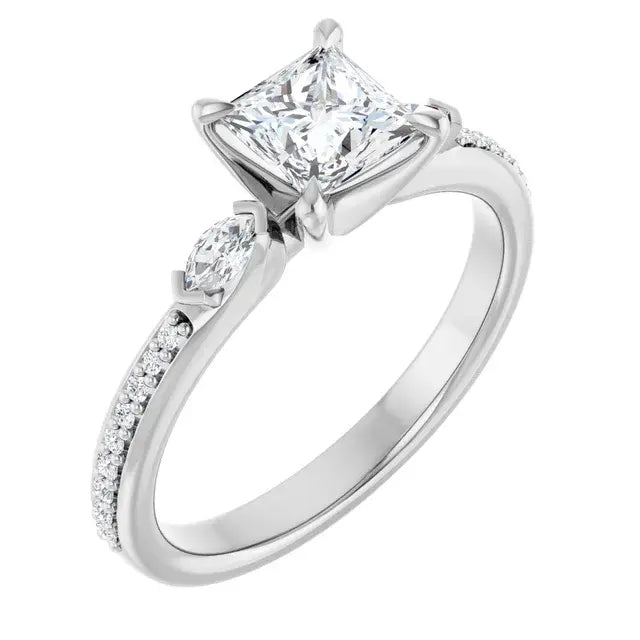 14K White Gold 0.72 CTW Princess Claw Prong Three-Stone Diamond Engagement Ring-