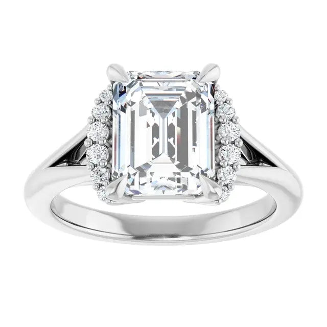 14K White Gold 0.73 CTW Emerald-Cut Claw Prong Diamond Engagement Ring with Accents-