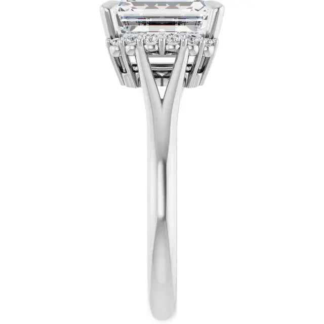 14K White Gold 0.73 CTW Emerald-Cut Claw Prong Diamond Engagement Ring with Accents-