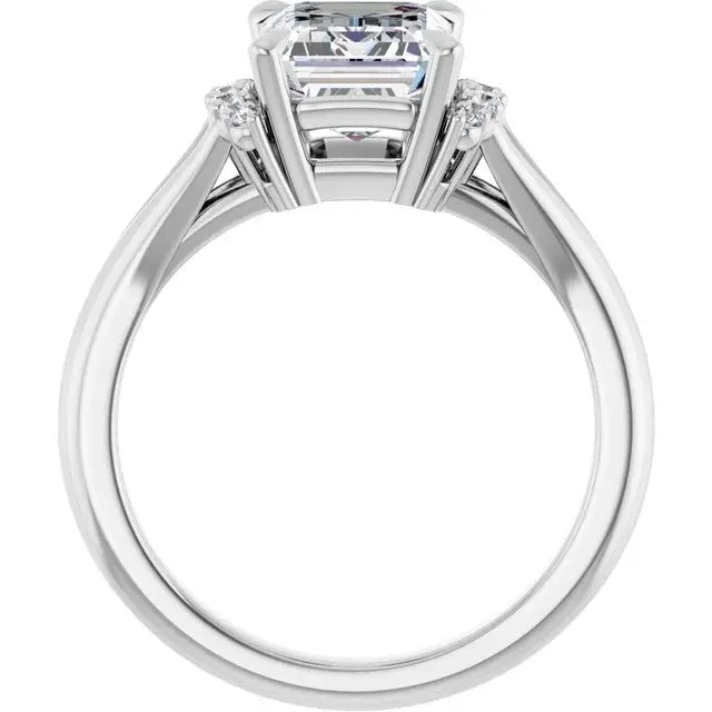 14K White Gold 0.73 CTW Emerald-Cut Claw Prong Diamond Engagement Ring with Accents-