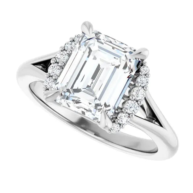 14K White Gold 0.73 CTW Emerald-Cut Claw Prong Diamond Engagement Ring with Accents-