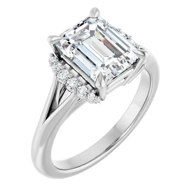 14K White Gold 0.73 CTW Emerald-Cut Claw Prong Diamond Engagement Ring with Accents-