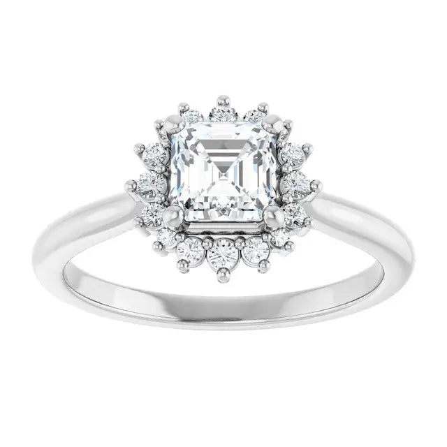 14K White Gold 0.75 CTW Asscher-Cut Diamond Engagement Ring with Cathedral Halo Setting