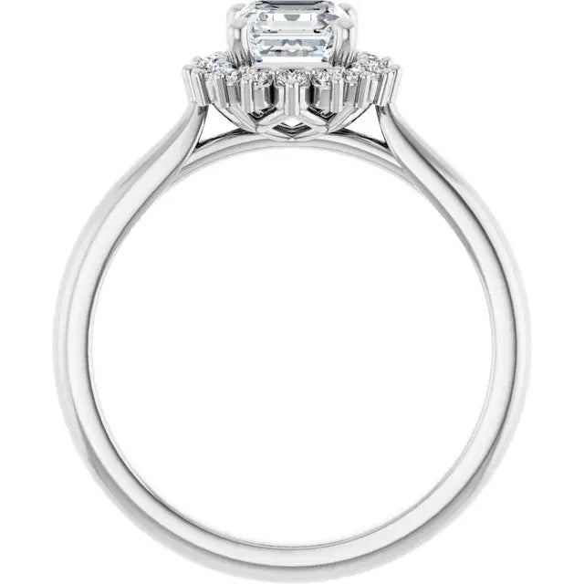 14K White Gold 0.75 CTW Asscher-Cut Diamond Engagement Ring with Cathedral Halo Setting