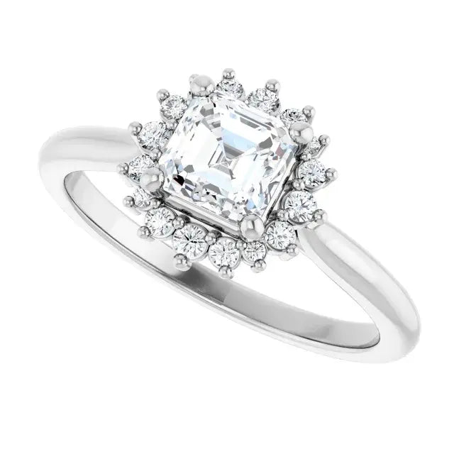14K White Gold 0.75 CTW Asscher-Cut Diamond Engagement Ring with Cathedral Halo Setting