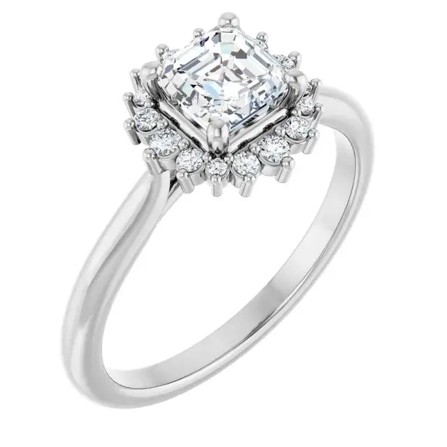 14K White Gold 0.75 CTW Asscher-Cut Diamond Engagement Ring with Cathedral Halo Setting