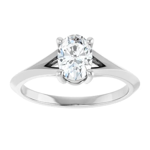 14K White Gold 0.80 CTW Oval-Cut Diamond Engagement Ring with Cathedral Solitaire Setting-