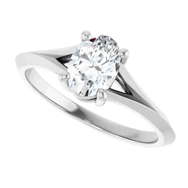 14K White Gold 0.80 CTW Oval-Cut Diamond Engagement Ring with Cathedral Solitaire Setting-
