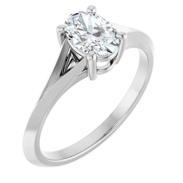 14K White Gold 0.80 CTW Oval-Cut Diamond Engagement Ring with Cathedral Solitaire Setting-