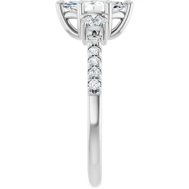 14K White Gold 0.86 CTW Marquise-Cut Three Stone Diamond Engagement Ring with a Pavé Band-
