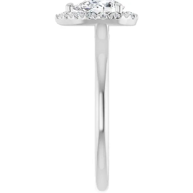 14K White Gold 0.87 CTW Pear Cut Halo Diamond Engagement Ring-