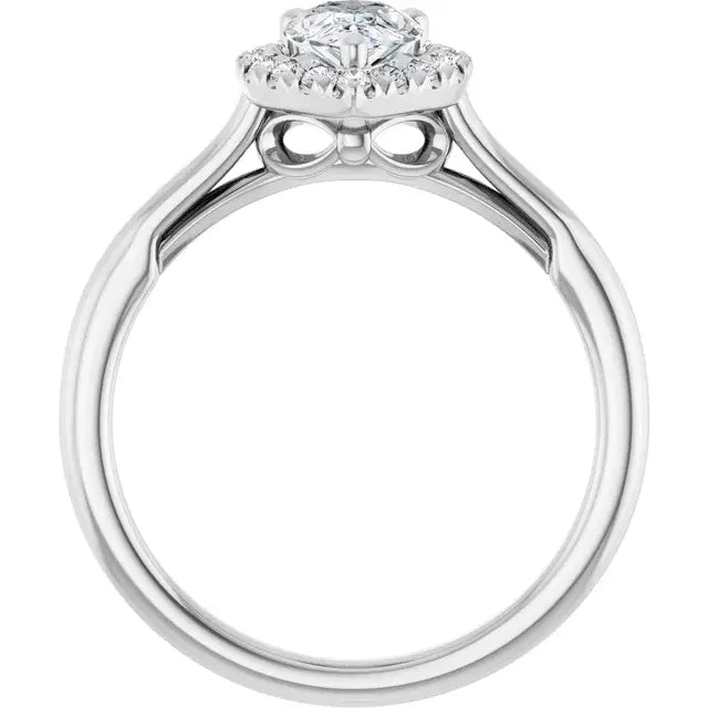 14K White Gold 0.87 CTW Pear Cut Halo Diamond Engagement Ring-