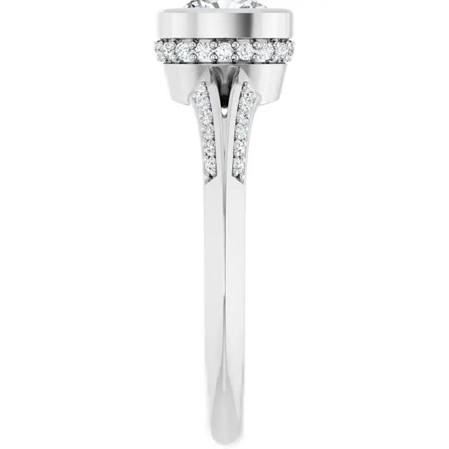 14K White Gold 0.94 CTW Cushion-Cut Bezel Diamond Engagement Ring with a Hidden Halo Setting-