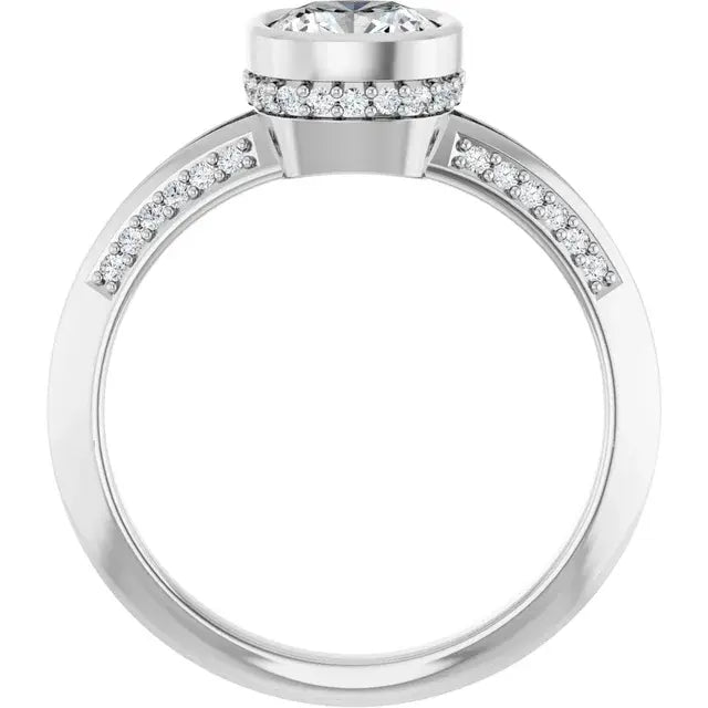 14K White Gold 0.94 CTW Cushion-Cut Bezel Diamond Engagement Ring with a Hidden Halo Setting-