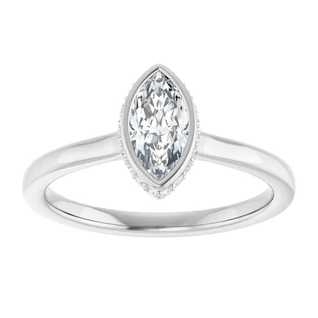 14K White Gold 0.96 CTW Marquise-Cut Lab Grown Diamond Hidden Halo Engagement Ring