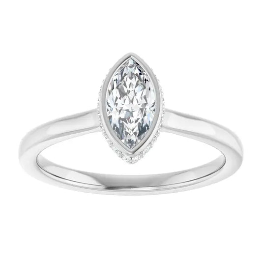 14K White Gold 0.96 CTW Marquise-Cut Lab Grown Diamond Hidden Halo Engagement Ring