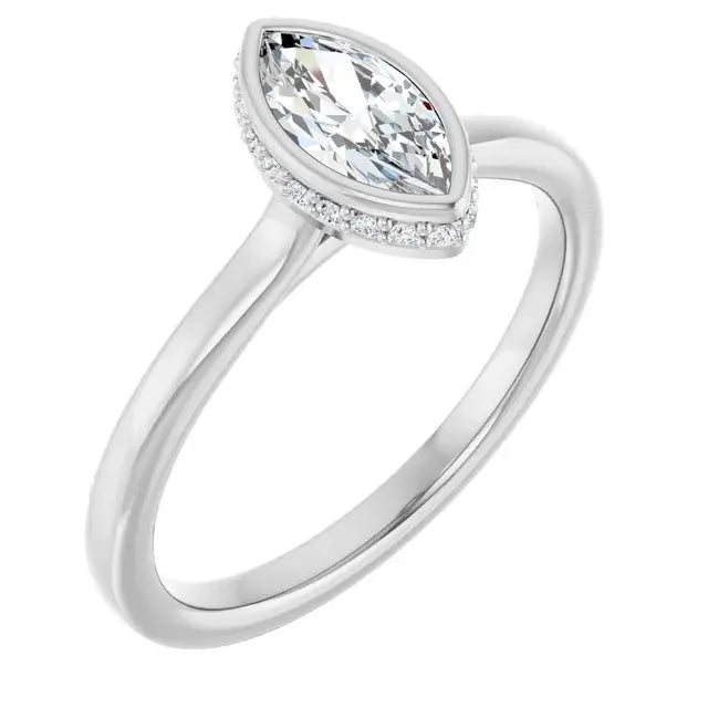14K White Gold 0.96 CTW Marquise-Cut Lab Grown Diamond Hidden Halo Engagement Ring