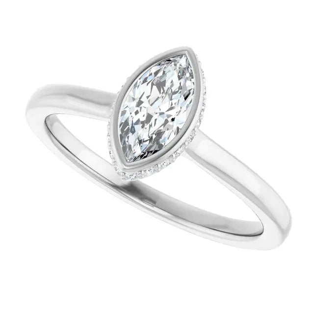14K White Gold 0.96 CTW Marquise-Cut Lab Grown Diamond Hidden Halo Engagement Ring