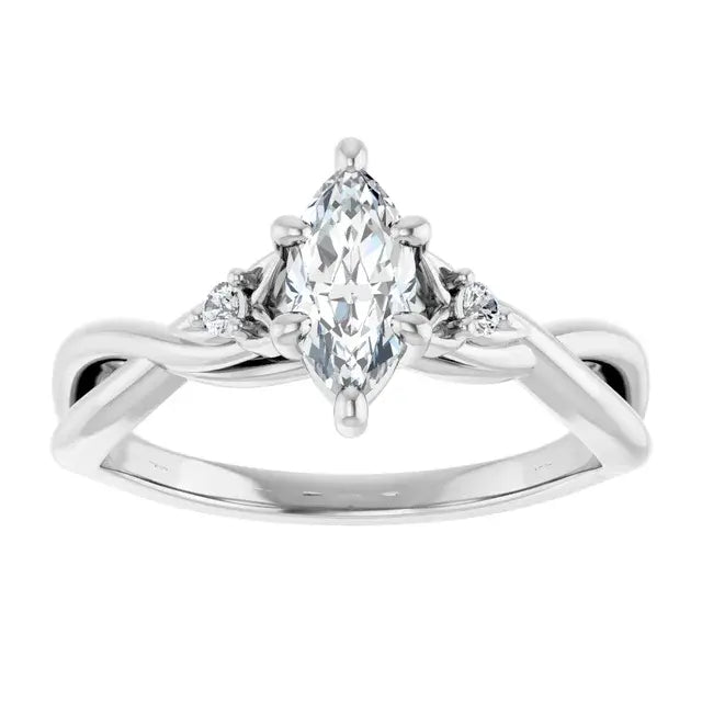 14K White Gold 0.97 CTW Marquise Solitaire Lab Grown Diamond Engagement Ring with Floral Pavé Band