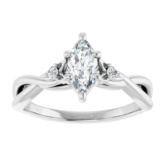 14K White Gold 0.97 CTW Marquise Solitaire Lab Grown Diamond Engagement Ring with Floral Pavé Band