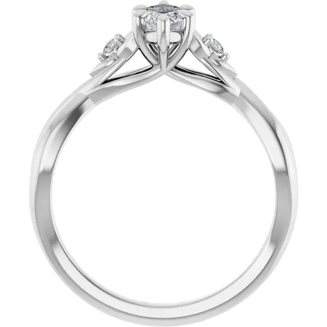 14K White Gold 0.97 CTW Marquise Solitaire Lab Grown Diamond Engagement Ring with Floral Pavé Band