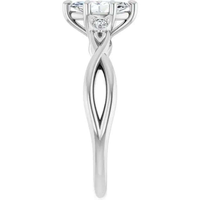 14K White Gold 0.97 CTW Marquise Solitaire Lab Grown Diamond Engagement Ring with Floral Pavé Band