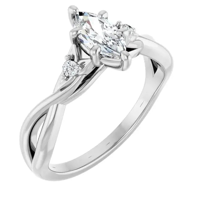 14K White Gold 0.97 CTW Marquise Solitaire Lab Grown Diamond Engagement Ring with Floral Pavé Band