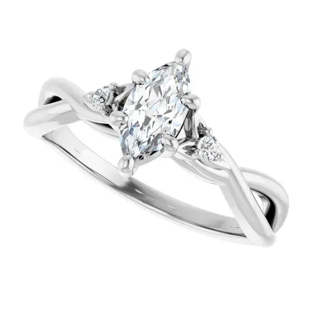 14K White Gold 0.97 CTW Marquise Solitaire Lab Grown Diamond Engagement Ring with Floral Pavé Band