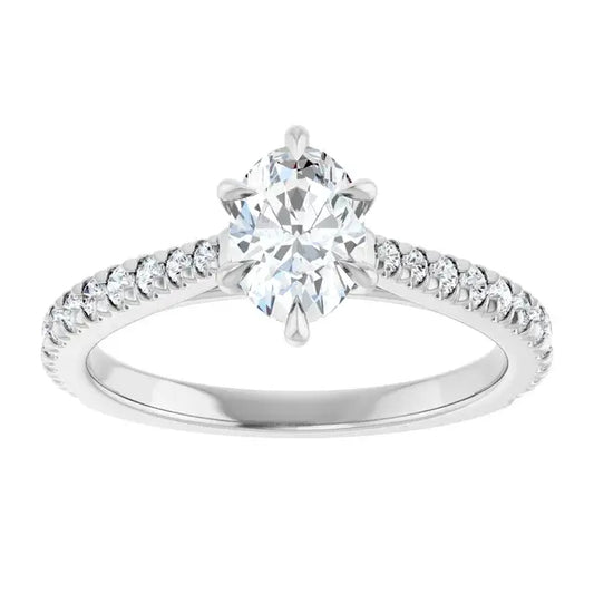 14K White Gold 0.99 CTW Oval-Cut Diamond Engagement Ring with Pavé Band-