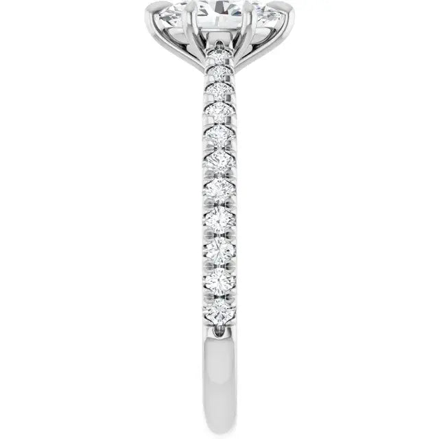 14K White Gold 0.99 CTW Oval-Cut Diamond Engagement Ring with Pavé Band-
