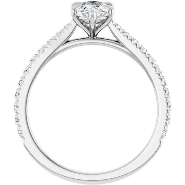 14K White Gold 0.99 CTW Oval-Cut Diamond Engagement Ring with Pavé Band-