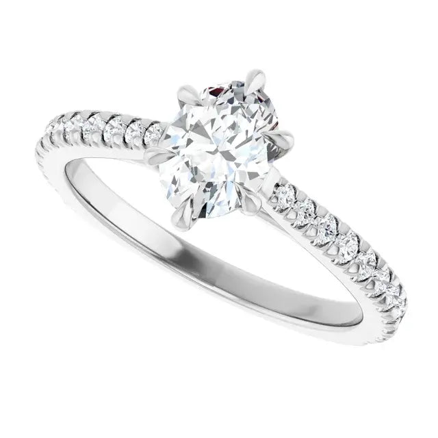 14K White Gold 0.99 CTW Oval-Cut Diamond Engagement Ring with Pavé Band-