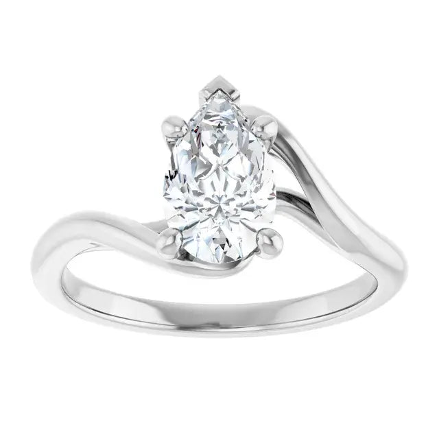 14K White Gold 1.00 CTW Pear-Cut Diamond Engagement Ring with Bypass Solitaire Setting-