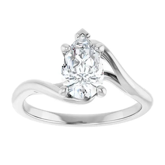 14K White Gold 1.00 CTW Pear-Cut Diamond Engagement Ring with Bypass Solitaire Setting-