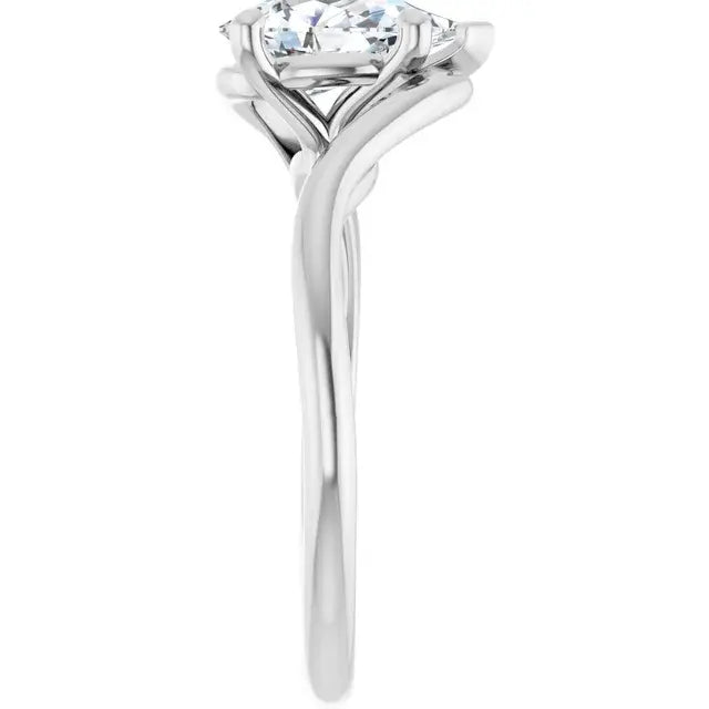 14K White Gold 1.00 CTW Pear-Cut Diamond Engagement Ring with Bypass Solitaire Setting-