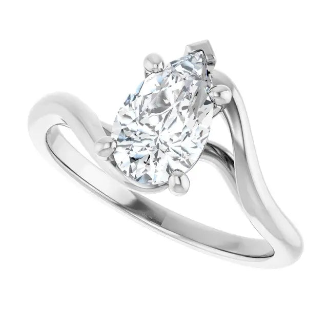 14K White Gold 1.00 CTW Pear-Cut Diamond Engagement Ring with Bypass Solitaire Setting-