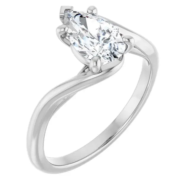 14K White Gold 1.00 CTW Pear-Cut Diamond Engagement Ring with Bypass Solitaire Setting-