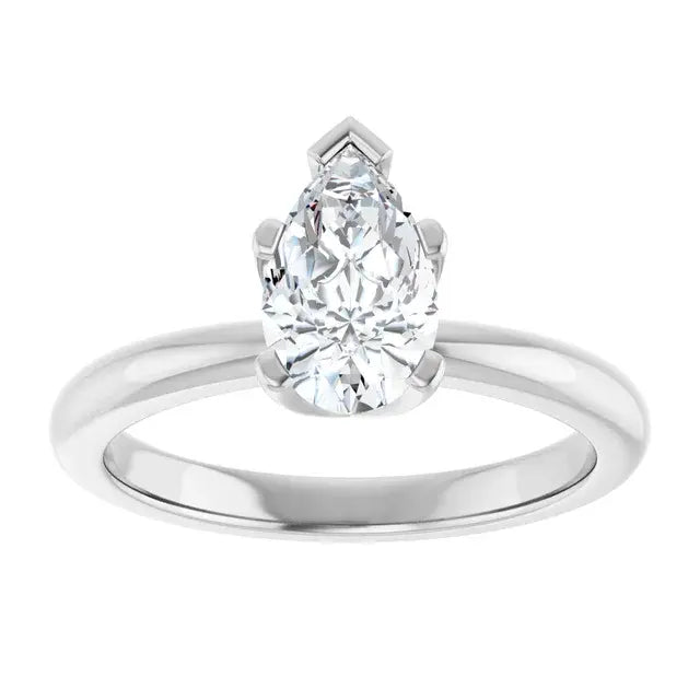 14K White Gold 1.00 CTW Pear-Cut Diamond Engagement Ring with Chevron Prong Solitaire Setting-