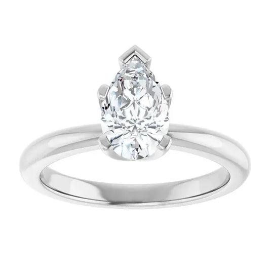 14K White Gold 1.00 CTW Pear-Cut Diamond Engagement Ring with Chevron Prong Solitaire Setting-