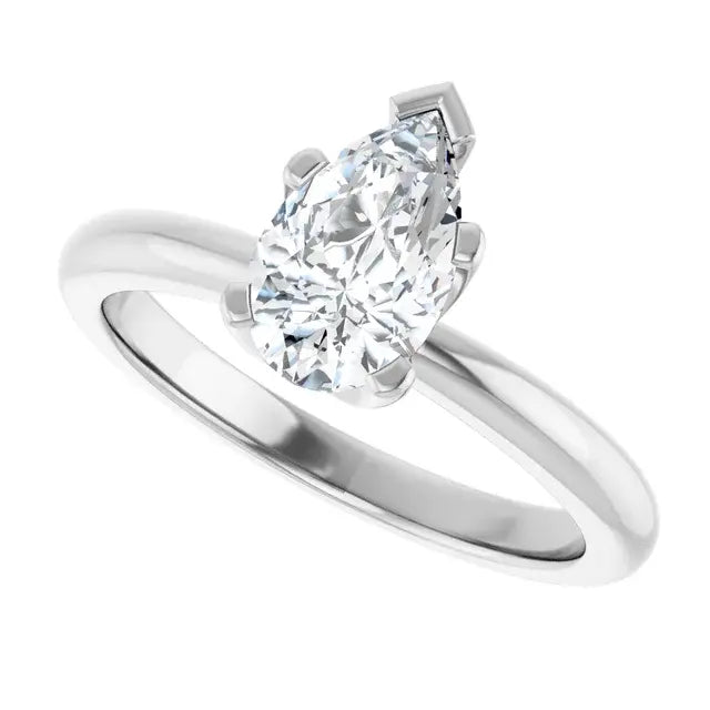 14K White Gold 1.00 CTW Pear-Cut Diamond Engagement Ring with Chevron Prong Solitaire Setting-