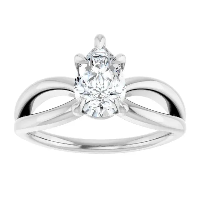 14K White Gold 1.00 CTW Pear-Cut Diamond Engagement Ring with Twisted Shank Solitaire Setting-