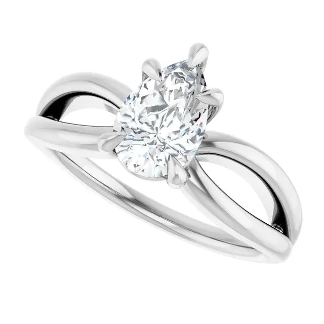 14K White Gold 1.00 CTW Pear-Cut Diamond Engagement Ring with Twisted Shank Solitaire Setting-