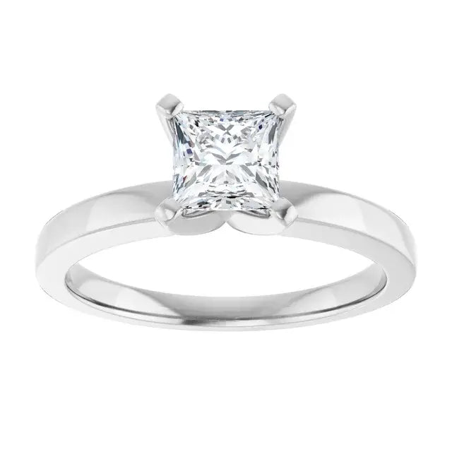 14K White Gold 1.01 CTW Princess Classic Solitaire Diamond Engagement Ring-
