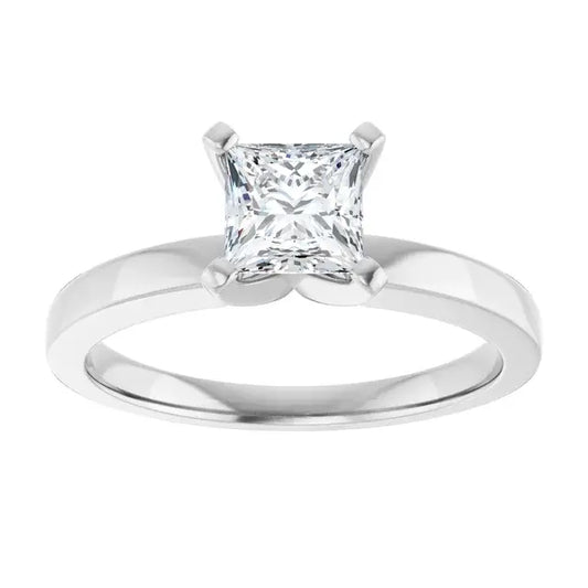 14K White Gold 1.01 CTW Princess Classic Solitaire Diamond Engagement Ring-