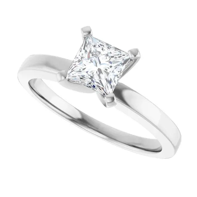 14K White Gold 1.01 CTW Princess Classic Solitaire Diamond Engagement Ring-