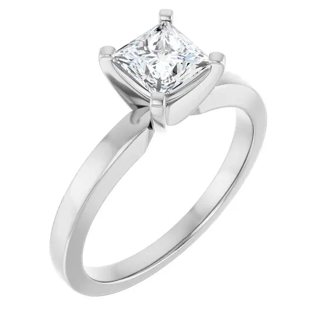 14K White Gold 1.01 CTW Princess Classic Solitaire Diamond Engagement Ring-